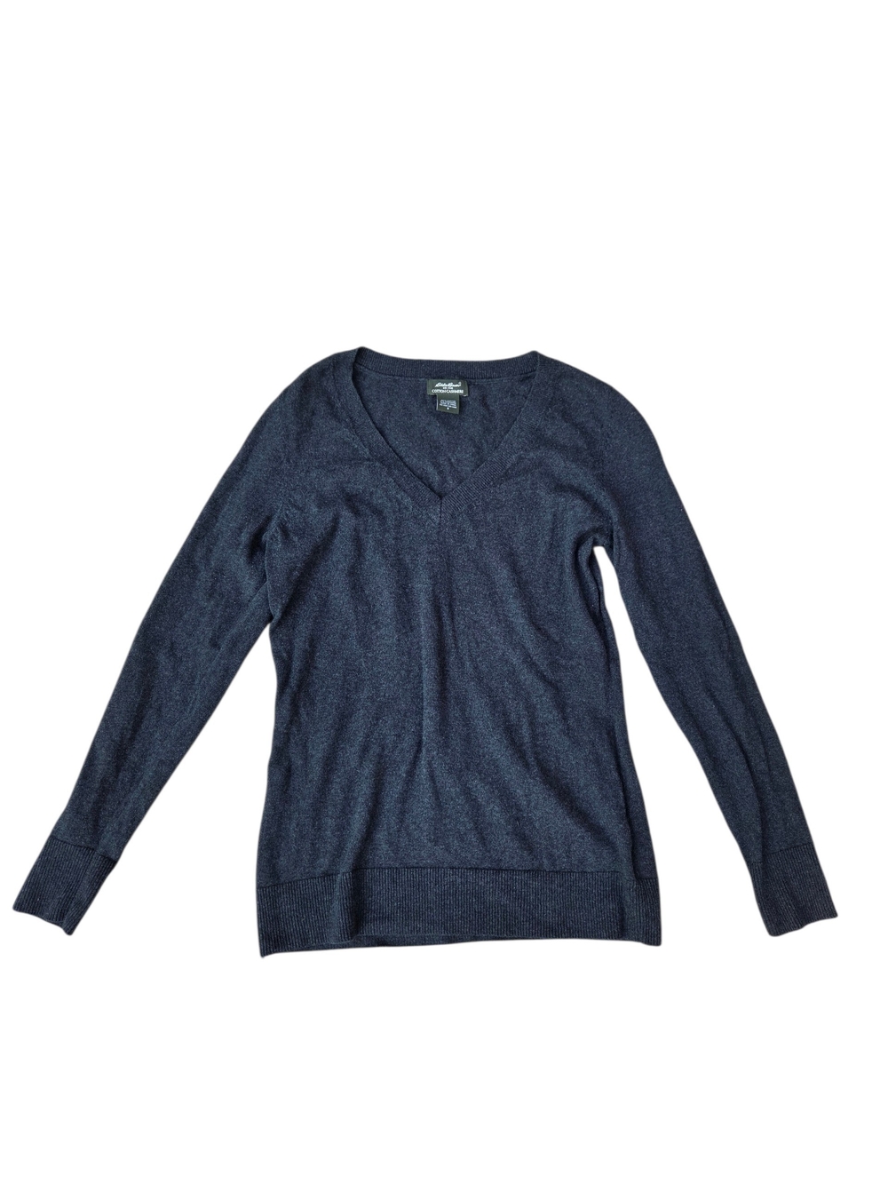 Eddie Bauer Cotton/Cashmere Dark Gray V-Neck Sweater Size Small